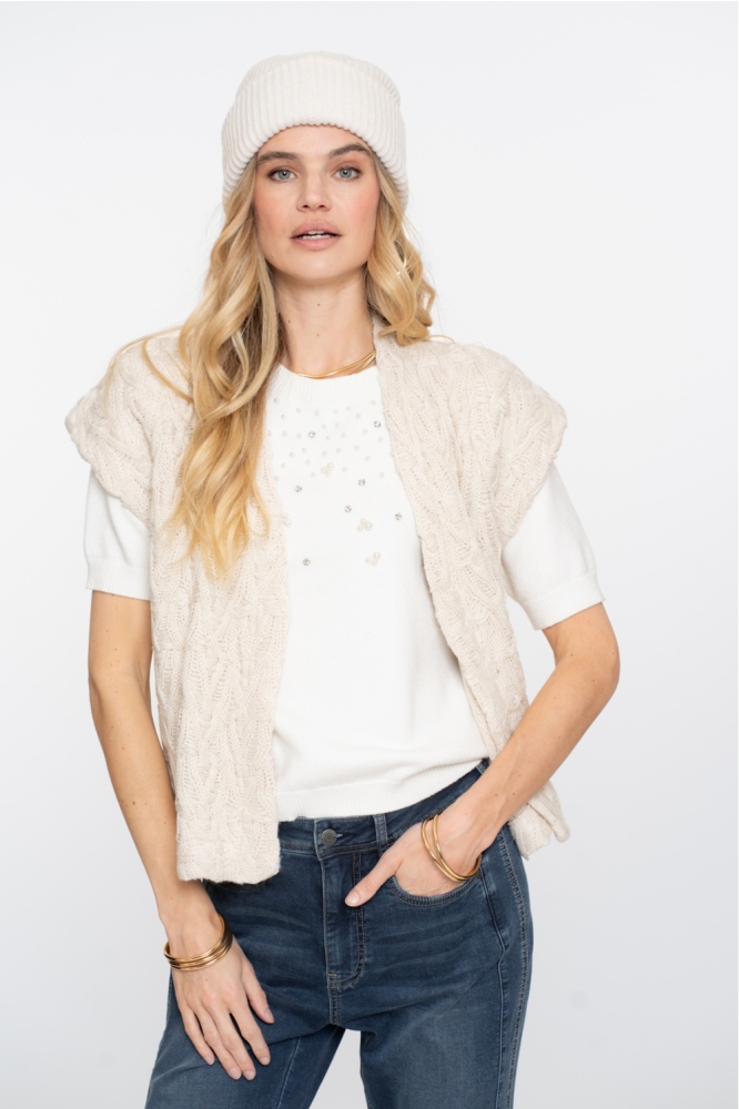 PULLOVER MET KORTE MOUWEN EN PARELS 54508 10 Off-white